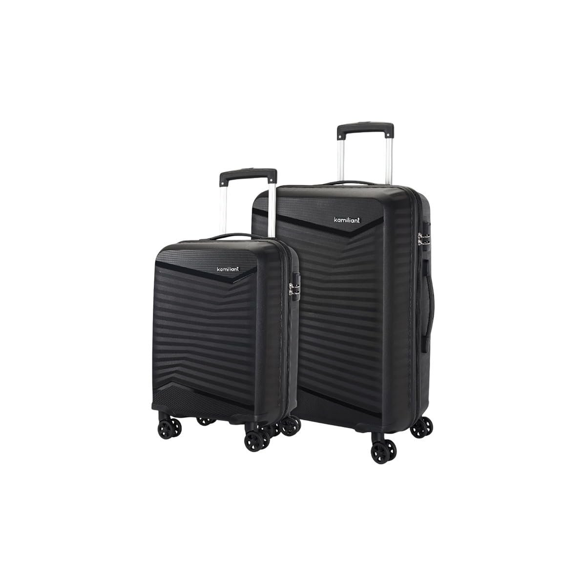 Kamiliant by American Tourister Rock-Lite 66L Hard Sided Trolley Bag for Men & Women with 3 Digit Combination Lock, Set of 2pc (Small & Medium) - Black