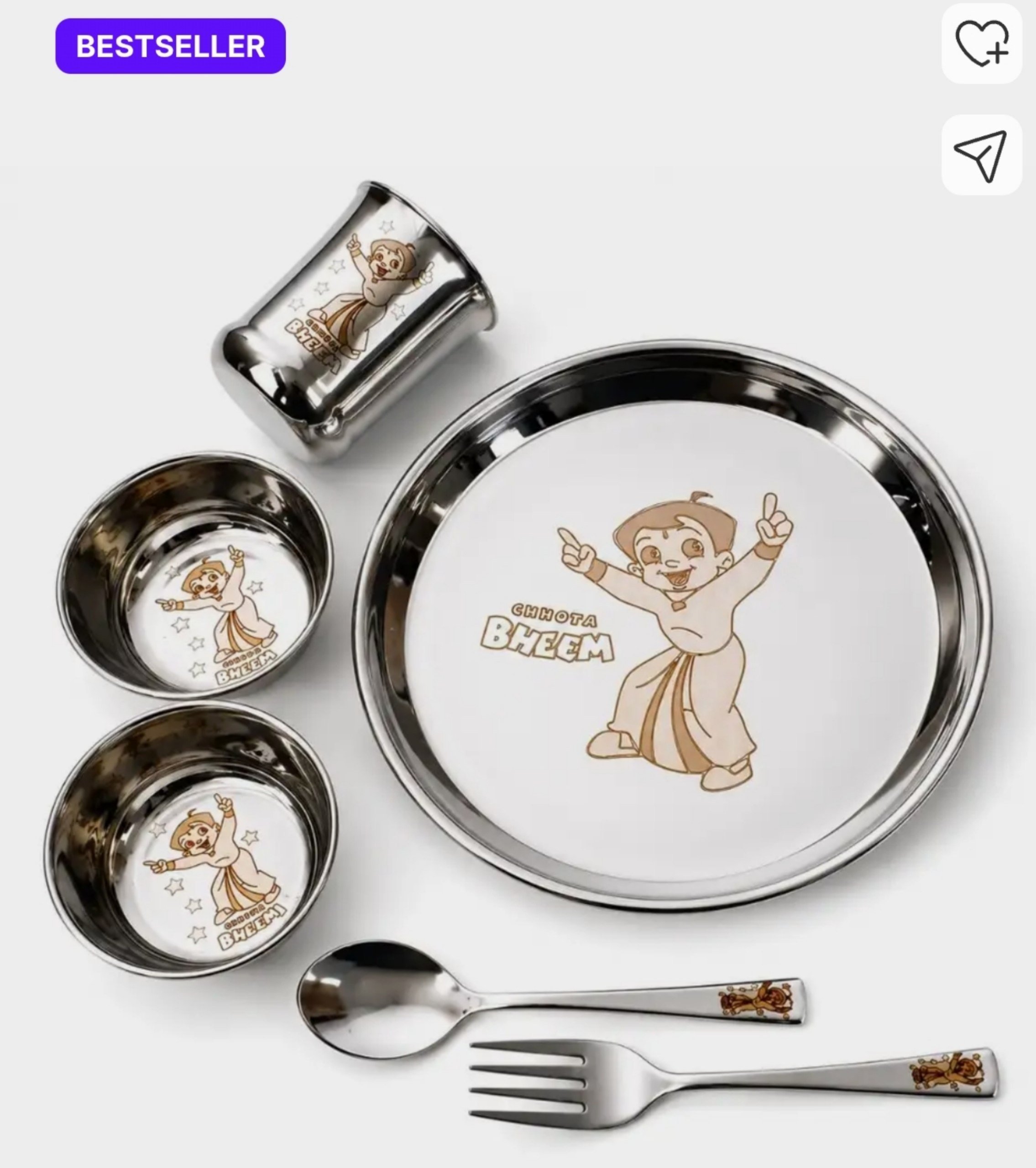 swarn bhumi pack 6 steel the super chhota bheem permanent laser print dinner set kids