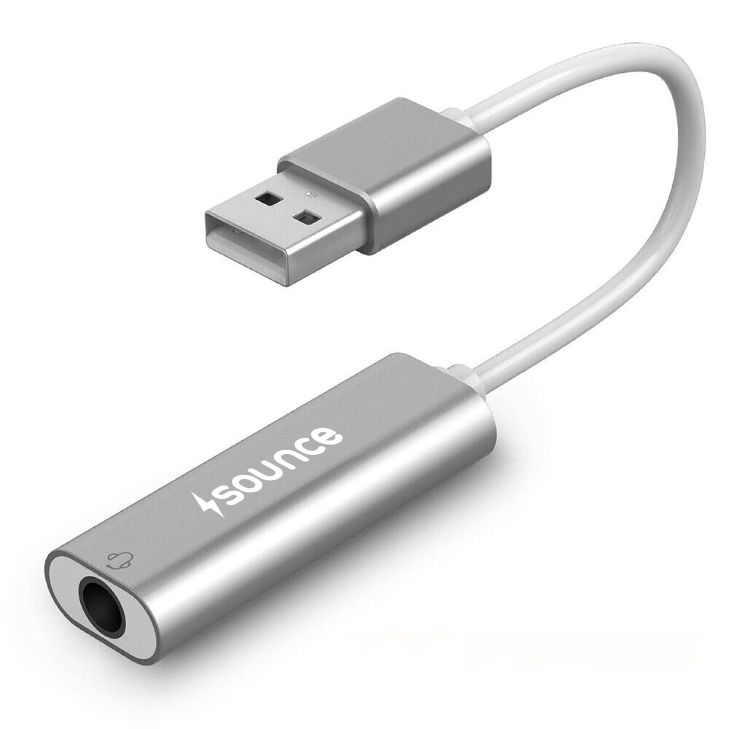 Sounce USB to 3.5mm Female Adapter, USB Headphone Audio Jack External Stereo Sound Cable Cord Splitter for MacBook, Laptop, Linux, PS4, Headset - Grey
