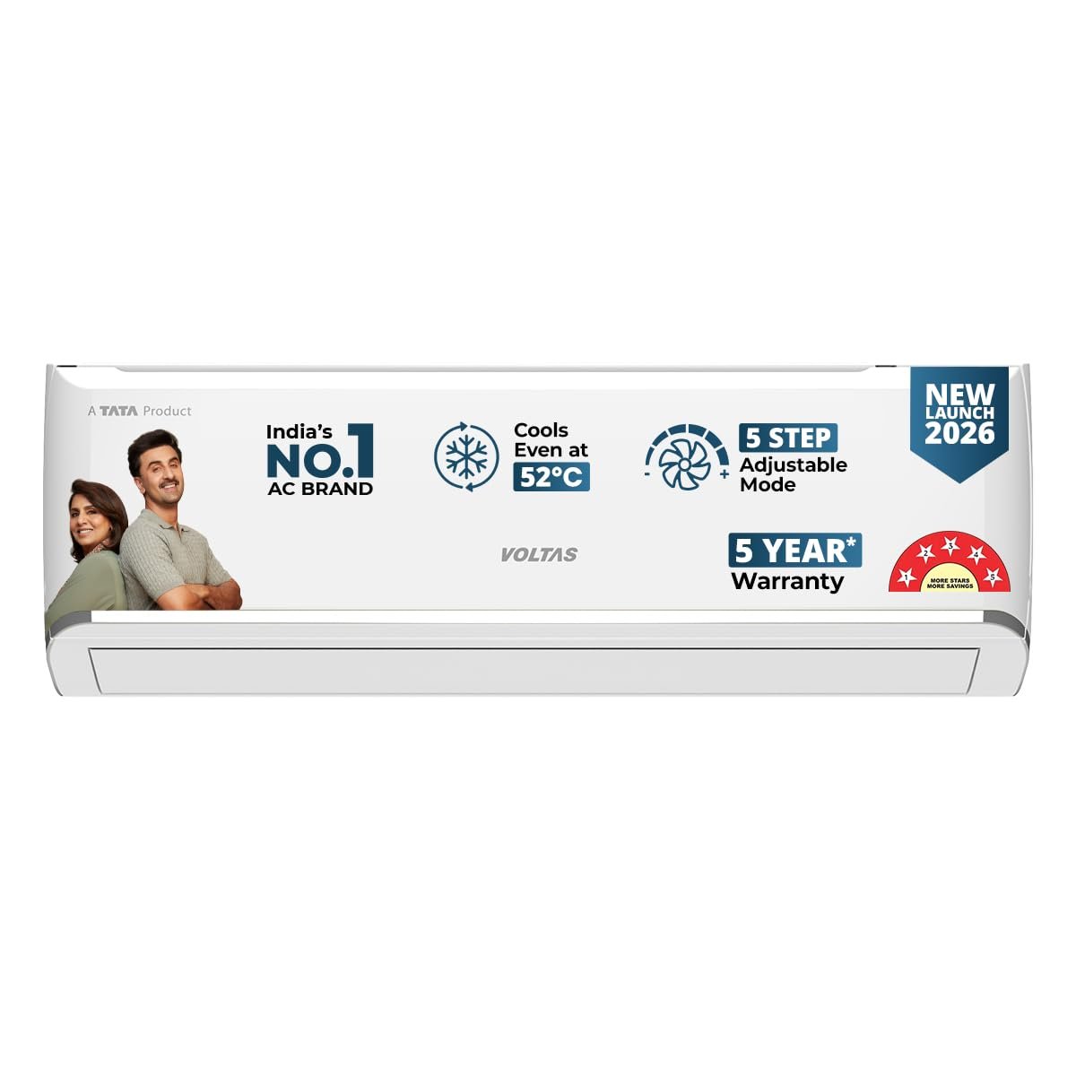Voltas 1 ton 5 star,New star rated, Inverter Split AC (Copper, Convertible 5-in-1 Cooling Mode,2-Way Air Swing, Anti-dust Filter with Anti Microbial Coating,Auto Clean (125INV VECTRA ZEN SILVER,White)