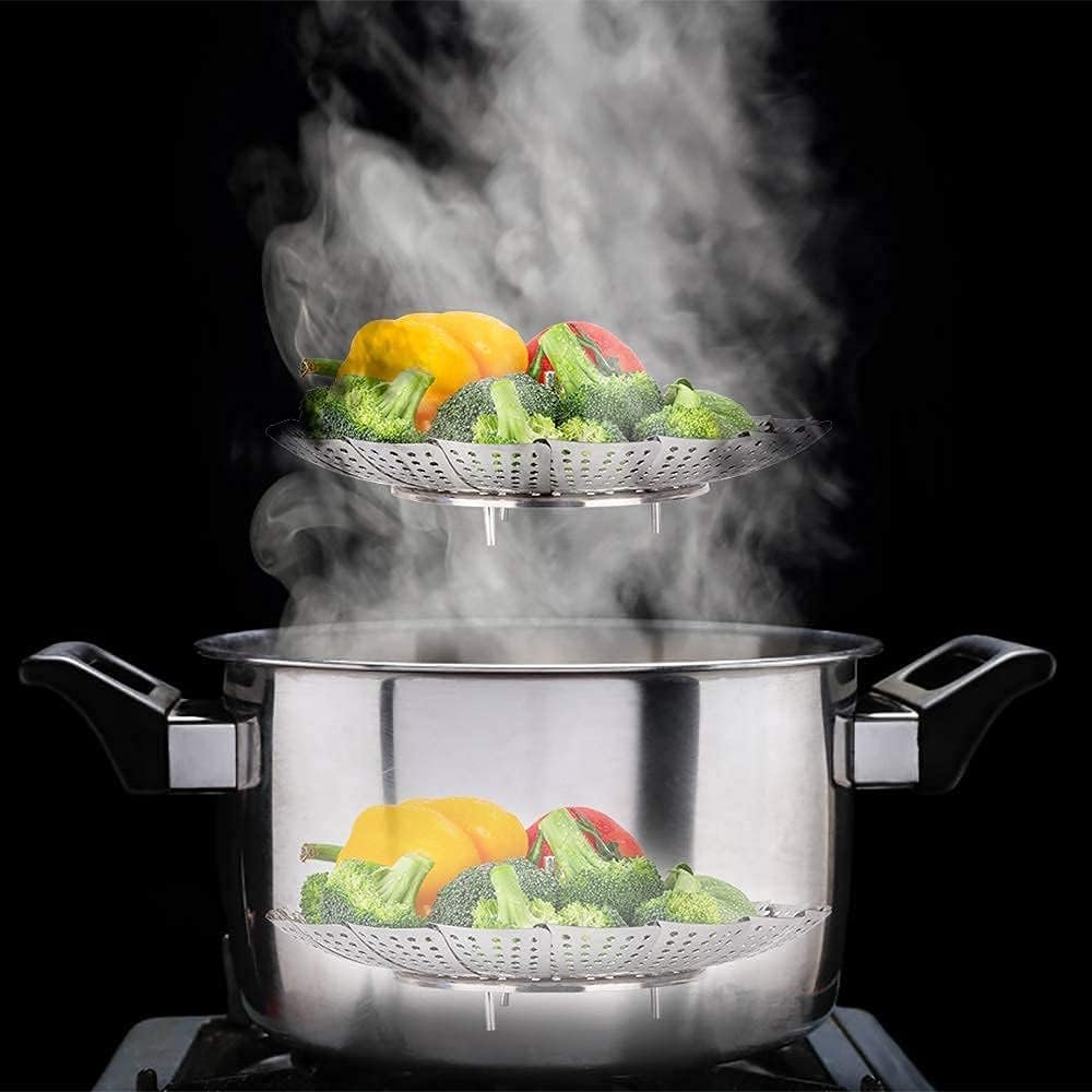 Liznoriz Vegetable Steamer Basket, Stainless Steel, 6 to 10.5 Inch