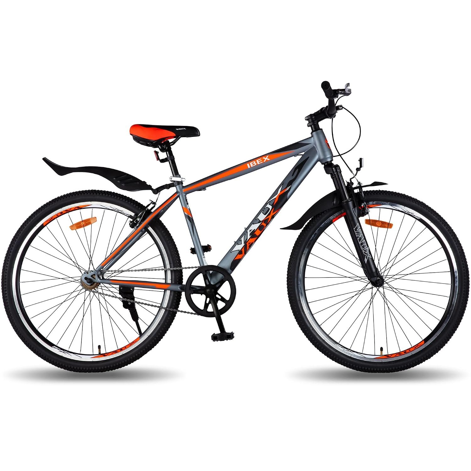 Vaux Ibex 27.5T MTB Cycle for Men with Front Suspension & V-Brakes, Single Speed Bicycle for Adults with 18" Hi-Ten Steel Frame, Double Alloy Rims & Ralson Tyres, Age Group 13+ Years(Grey)