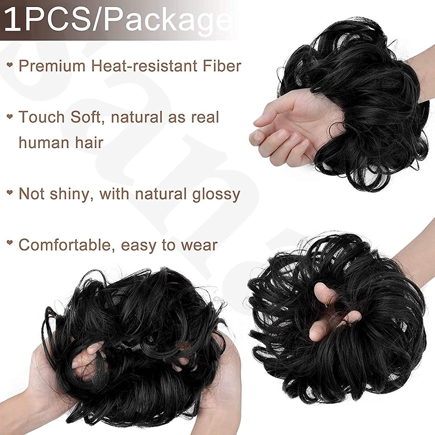 CLITZ Hair Buns Hair Piece Hair Scrunchies for Women Thick Hair Extension Bun Messy Wavy Ponytail Hairpieces 1 PCS, Brown