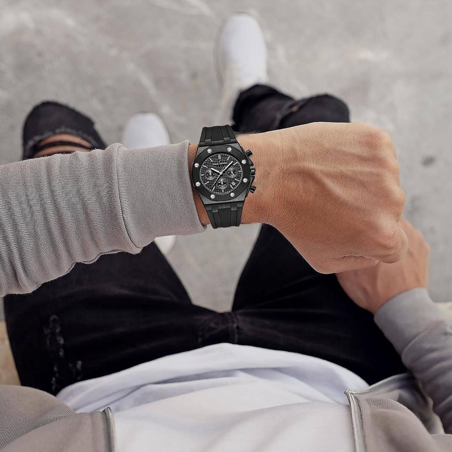 Daniel Hechter Paris Tuileries Collection Multifunctional Watch for Men with Textured Octagone Dial and Silicon Strap-DHM1005