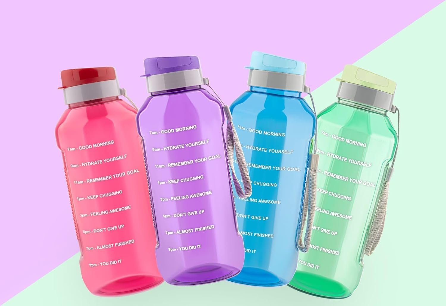 Arto Ultra Pro 1.5L BPA-Free Motivational Water Bottle with Time Markers Tracker - Leak-Proof Flip-Top Cap, Nylon Strap, Stylish Multicolor Design for Daily Hydration, Gym, Office, and Sports