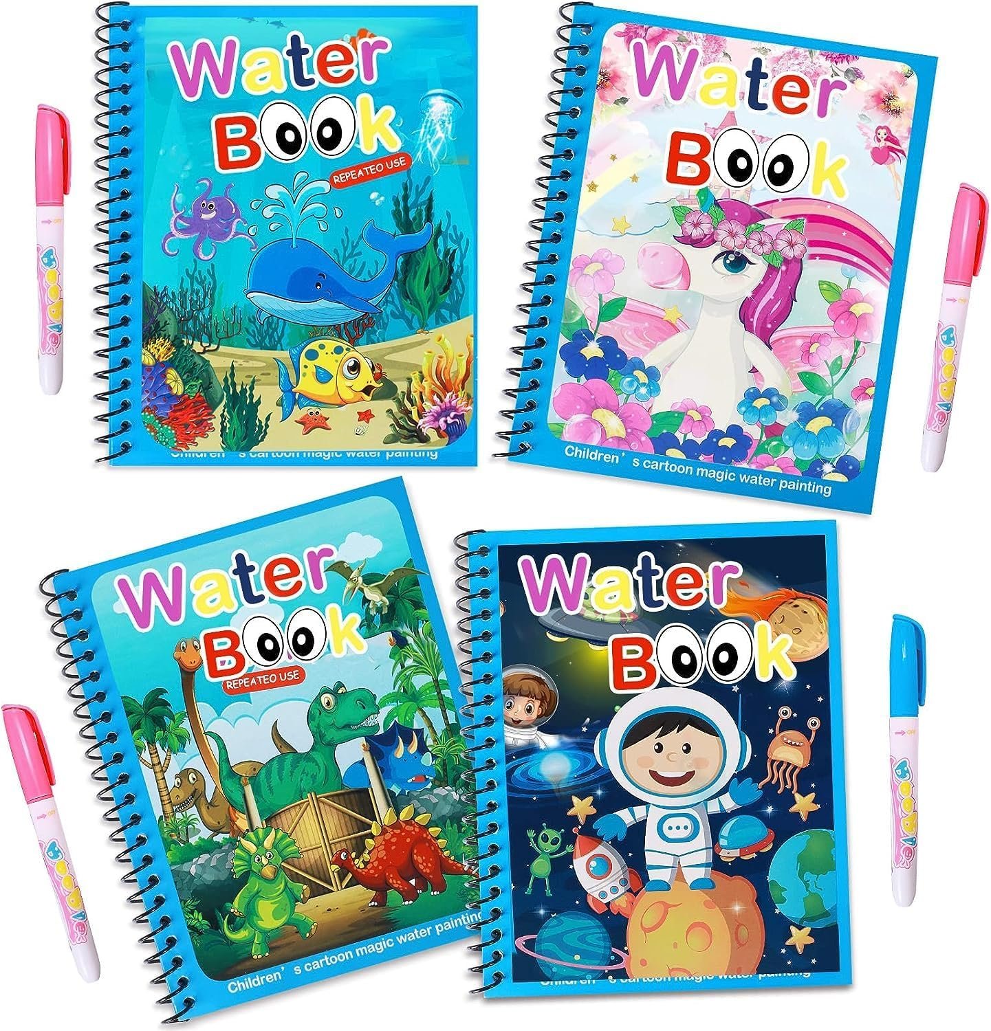 HURRYSHOPPY Magic Water Coloring Book Reusable Coloring Book good for Kids Toddlers Children Magic Water Book WaterBook Cartoon Characters Fun Water Album For Boys and Girls (MULTI DESIGN)
