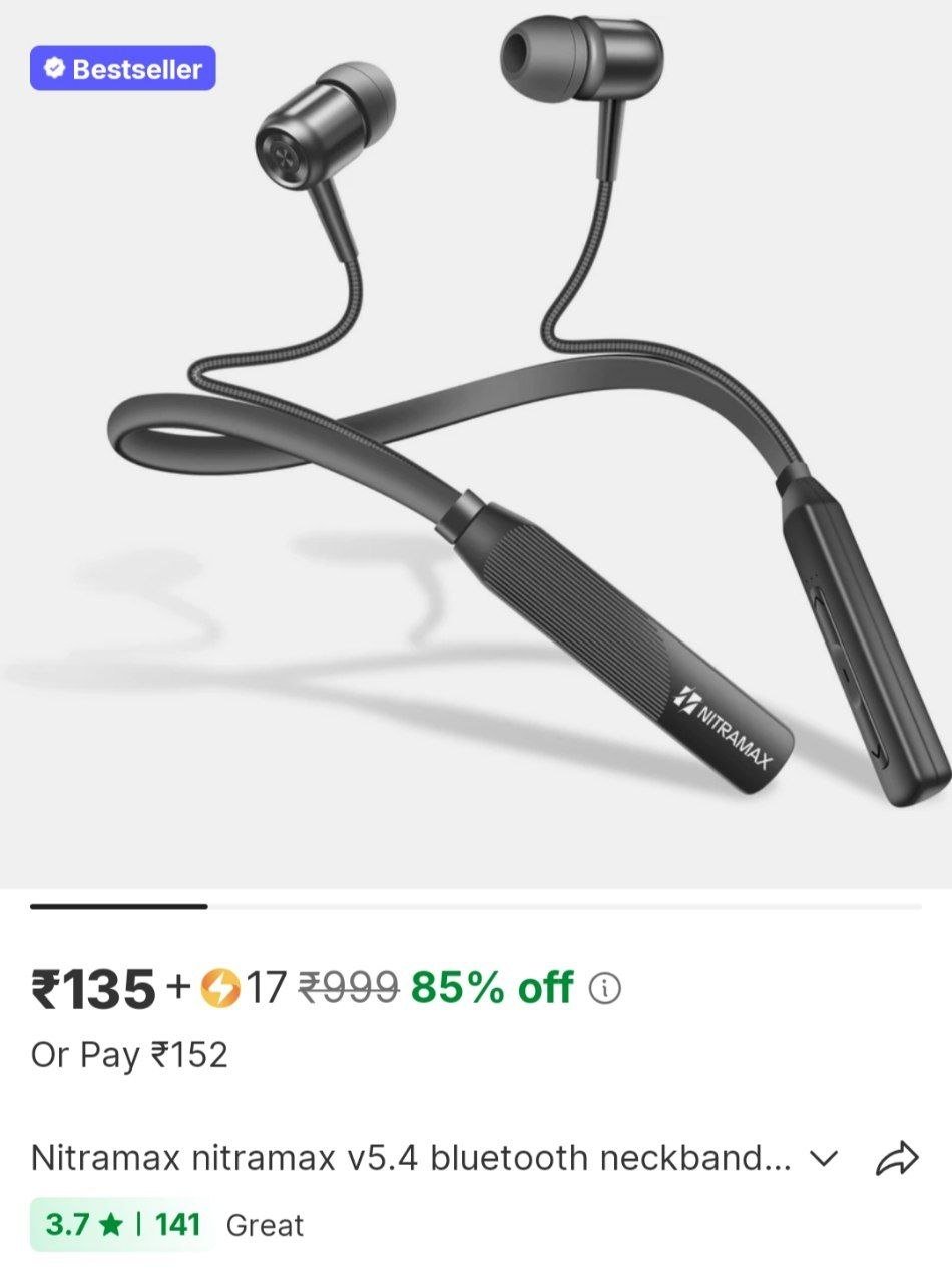 nitramax nitramax v5 4 bluetooth neckband with hardcore bass hd calling microphone bluetooth wired g
