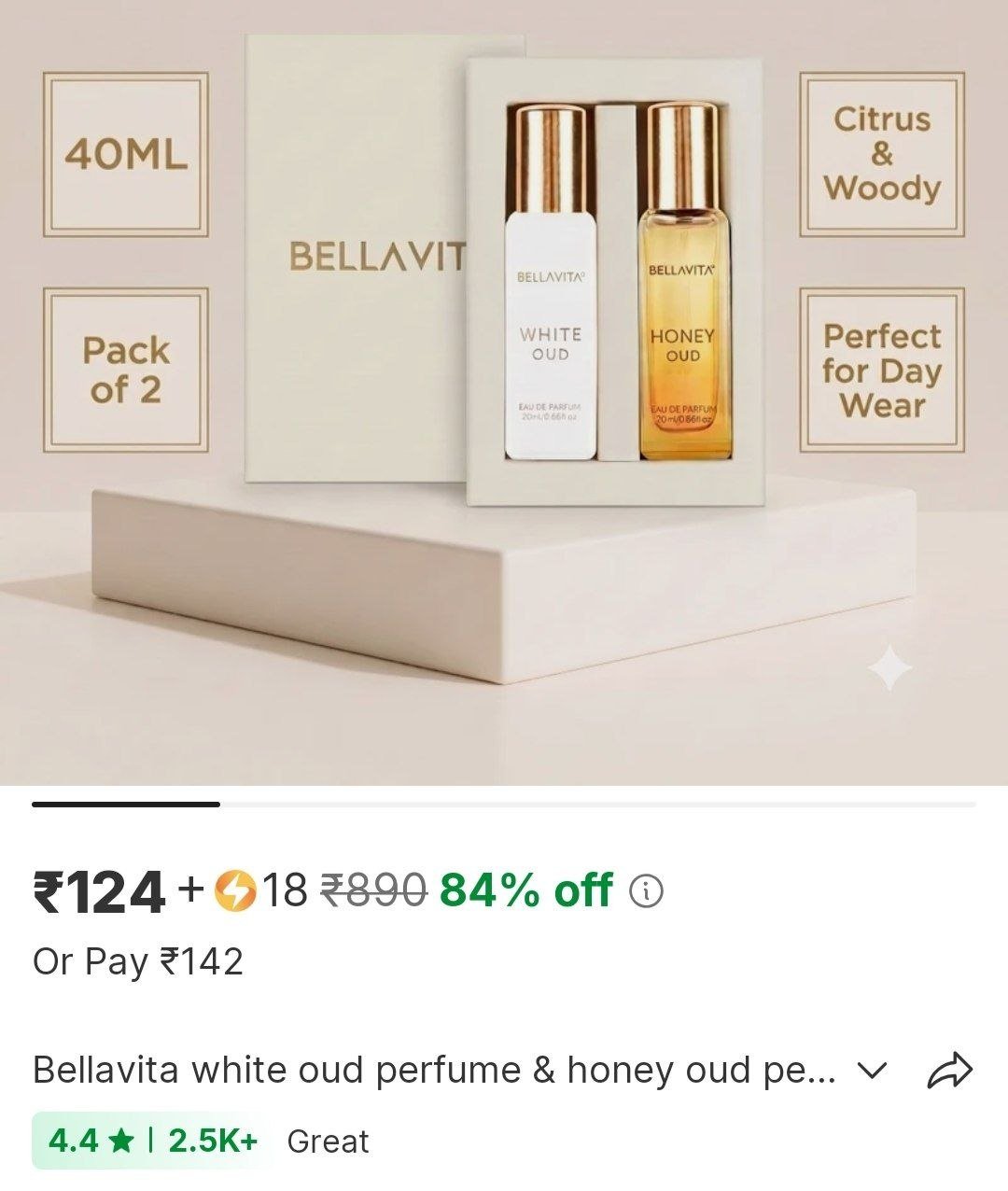 bellavita white oud perfume honey oud perfume combo 2x20ml with citrus woody notes eau de parfum 40 