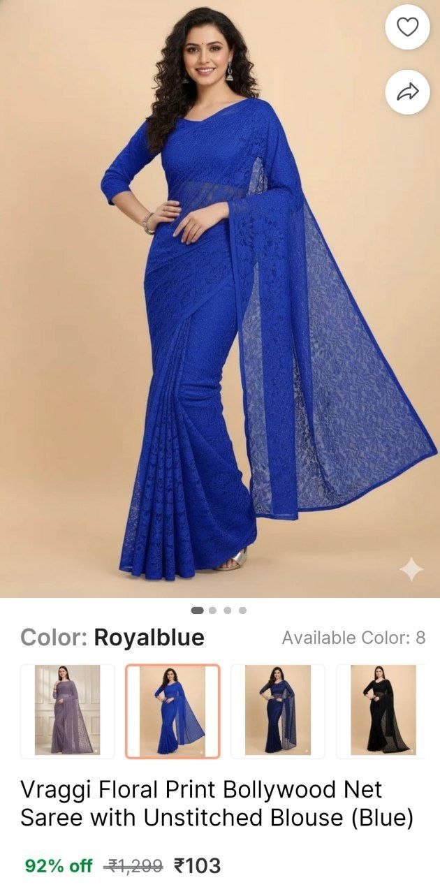 vraggi floral print bollywood net saree unstitched blouse