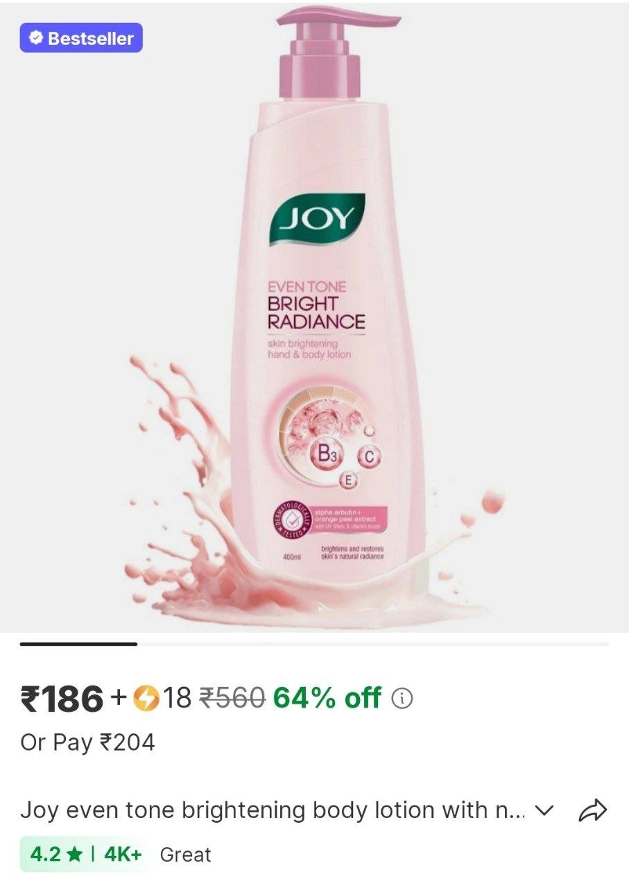 joy even tone brightening body lotion with niacinamide alpha arbutin