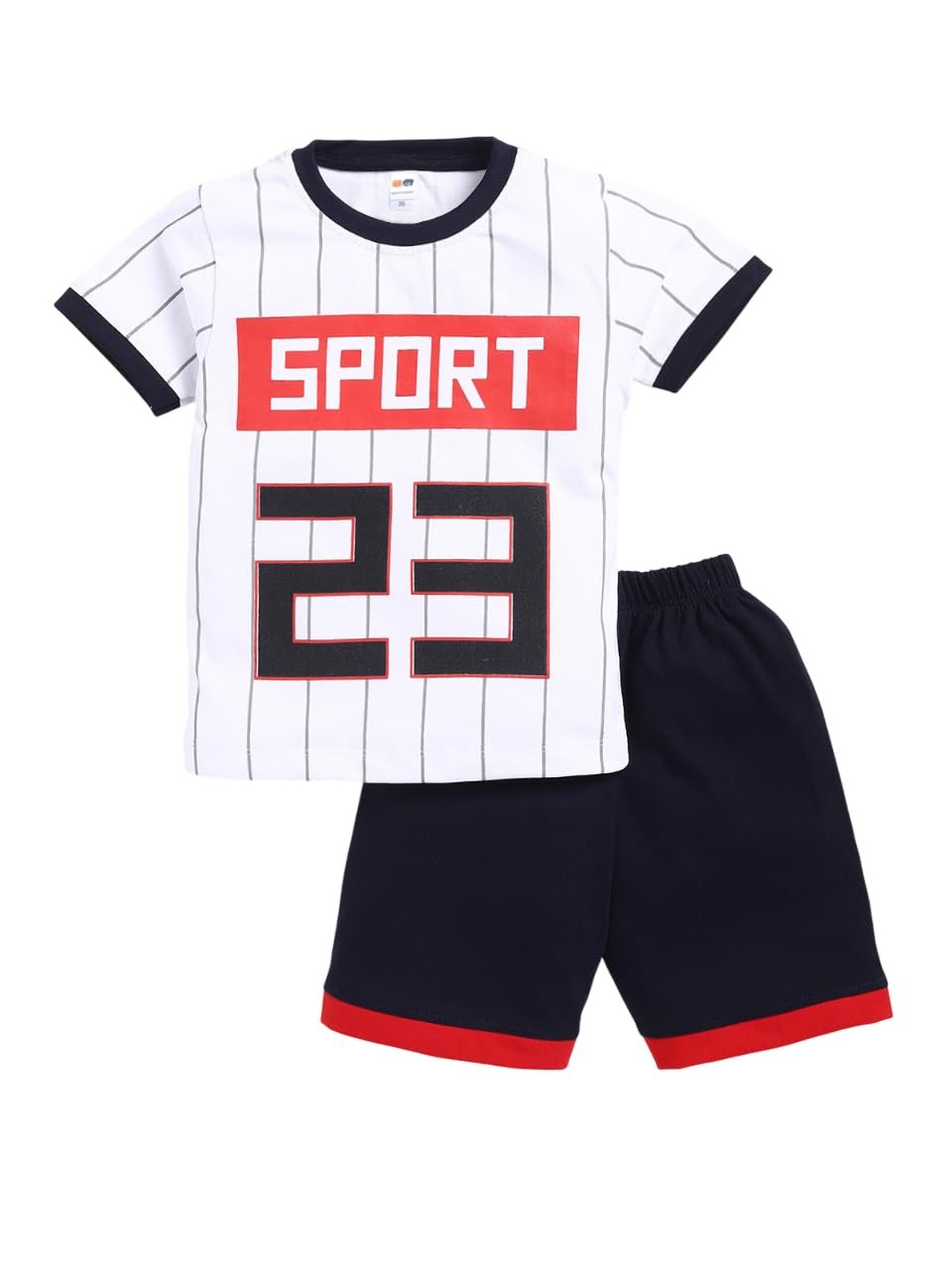 LITTLE NINJA Pure Cotton Knee Length Half Sleeve Numerical Printed Tee & Shorts Set - Black 0-6M