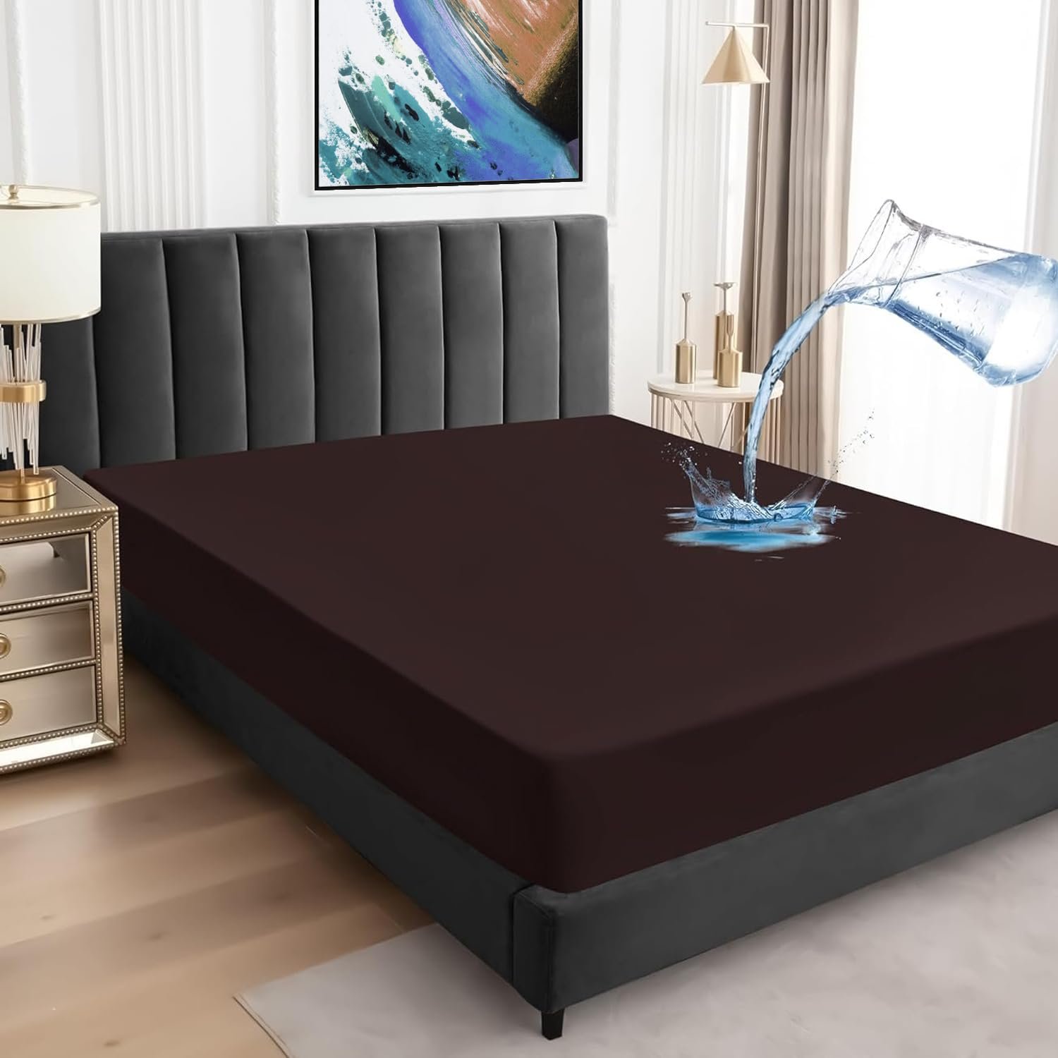 BeyBee 100% Waterproof Interlock Mattress Protector | Breathable, Hypoallergenic, Washable & 2X Absorbency | Soft & Slim Easy Elastic Fitted Bed Protector (Size-75 * 60, Chocolate)