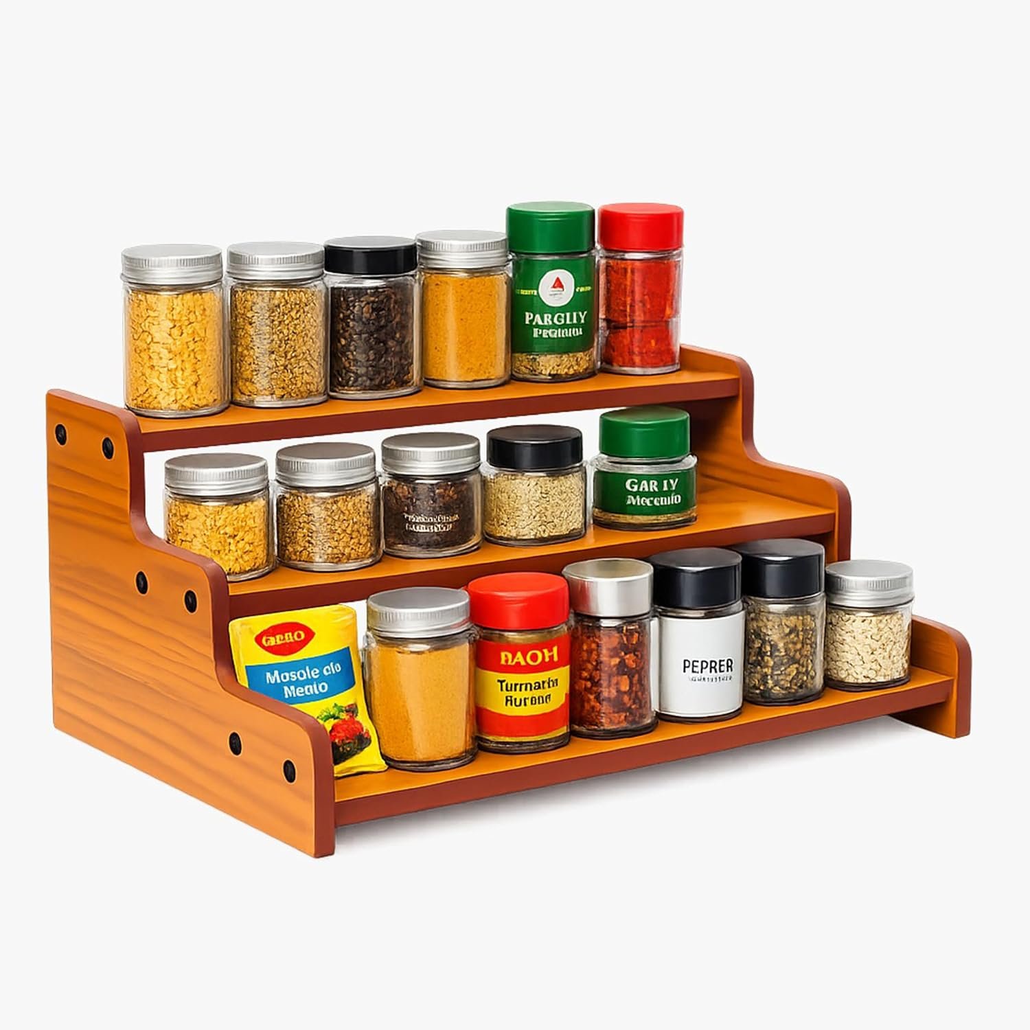 Containers Kitchen Rack Wooden 3 Tier Kitchen Organizer Rack for Countertop Wood Kitchen Pantry Cabinet Organizer (DIY)