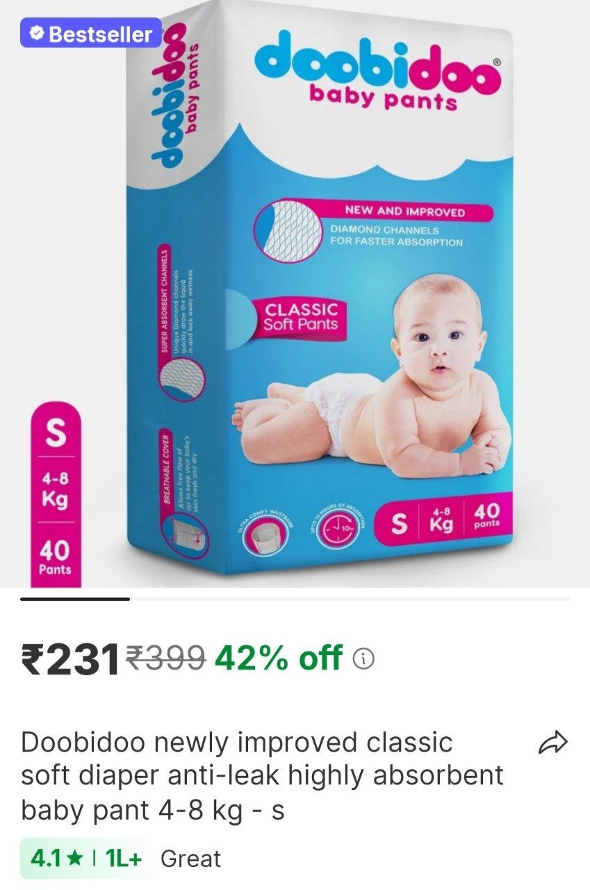 doobidoo newly improved classic soft diaper anti leak highly absorbent baby pant 4 8 kg s