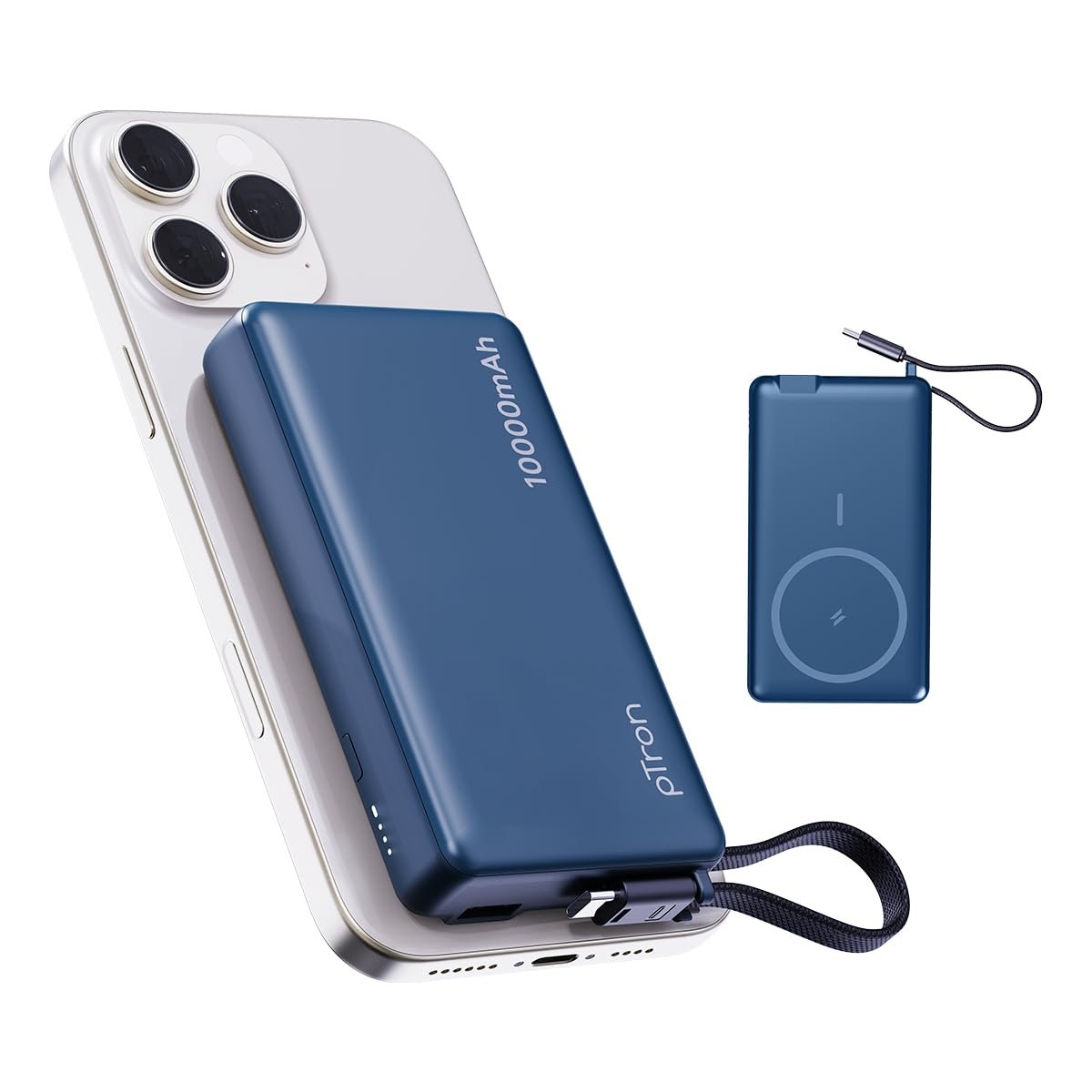 pTron Dynamo Dash Magnetic Wireless 10000mAh Fast Charging Slim Power Bank, MagSafe, 22.5W Output, Compatible w/iPhone 12/13/14/15/16, Android & Other Qi Enabled Devices, Type-C Input (Blue)