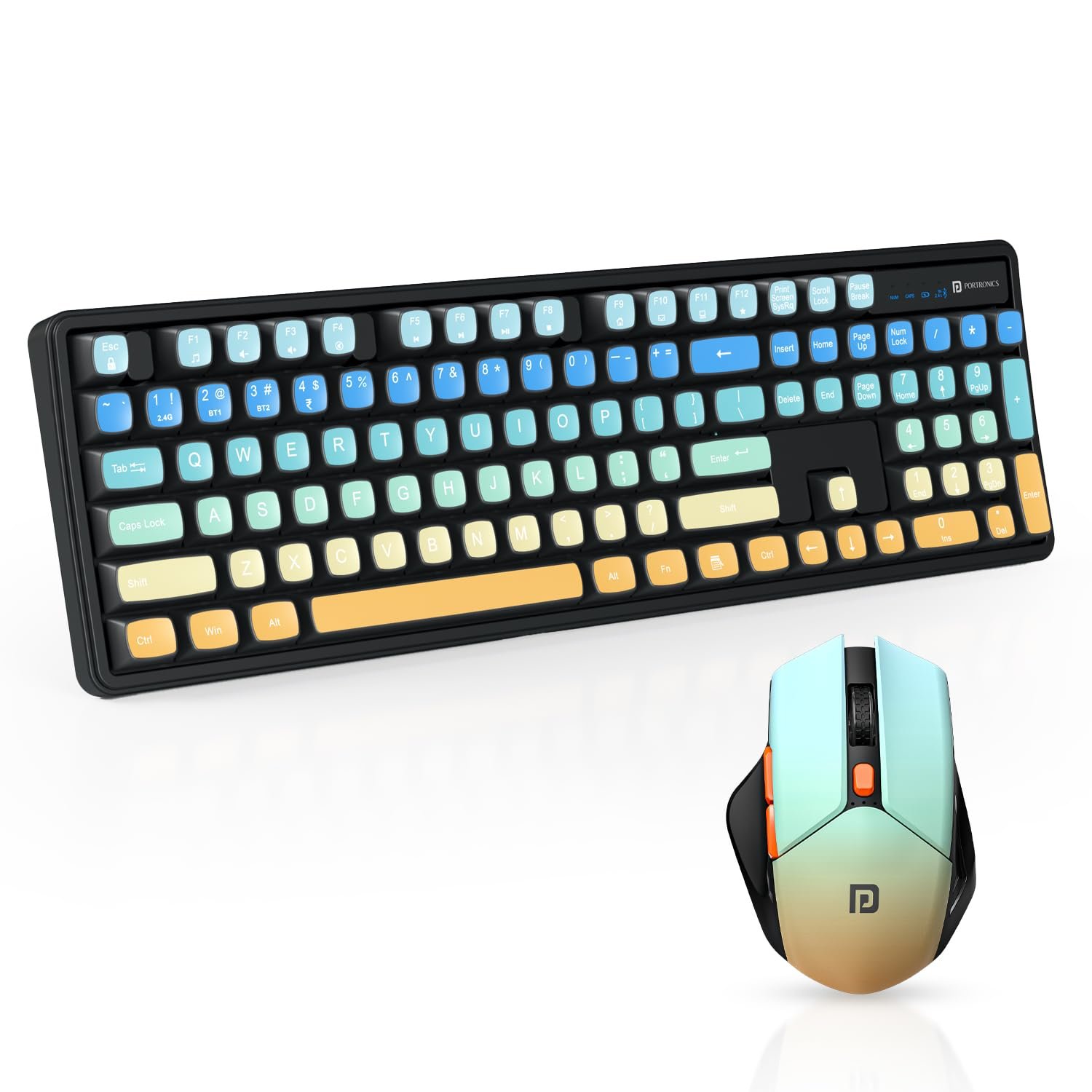 Portronics Key12 Combo Rechargeable Wireless Keyboard and Mouse Set, Bluetooth & 2.4GHz Wireless,Type-C Fast Charging,Gradient Keys, Noiseless Typing, High Precision Mouse, for PC & Laptop(Bla
