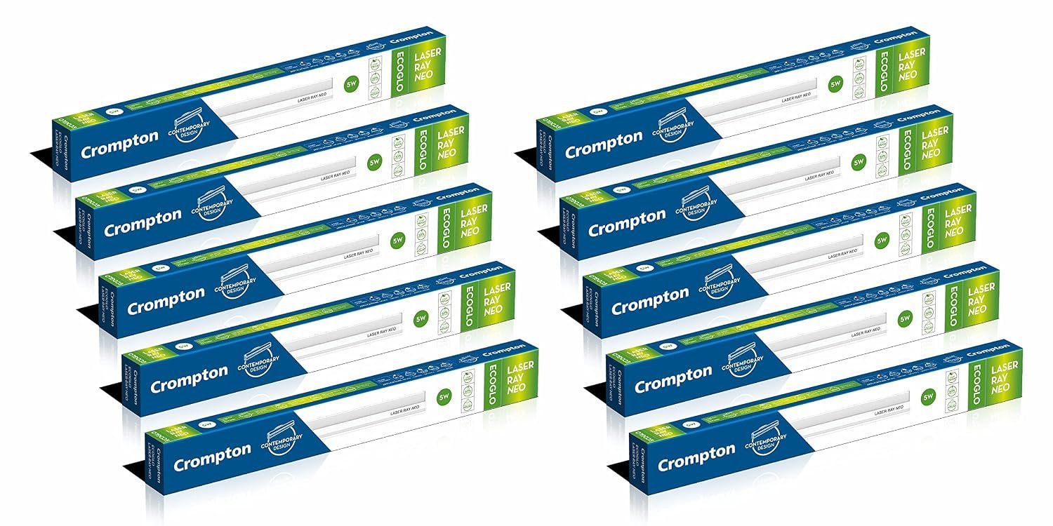 Crompton Laser Ray Smile 1 Feet 5W LED Batten| Energy Efficient Batten for Home | Cool Daylight | Pack of 10