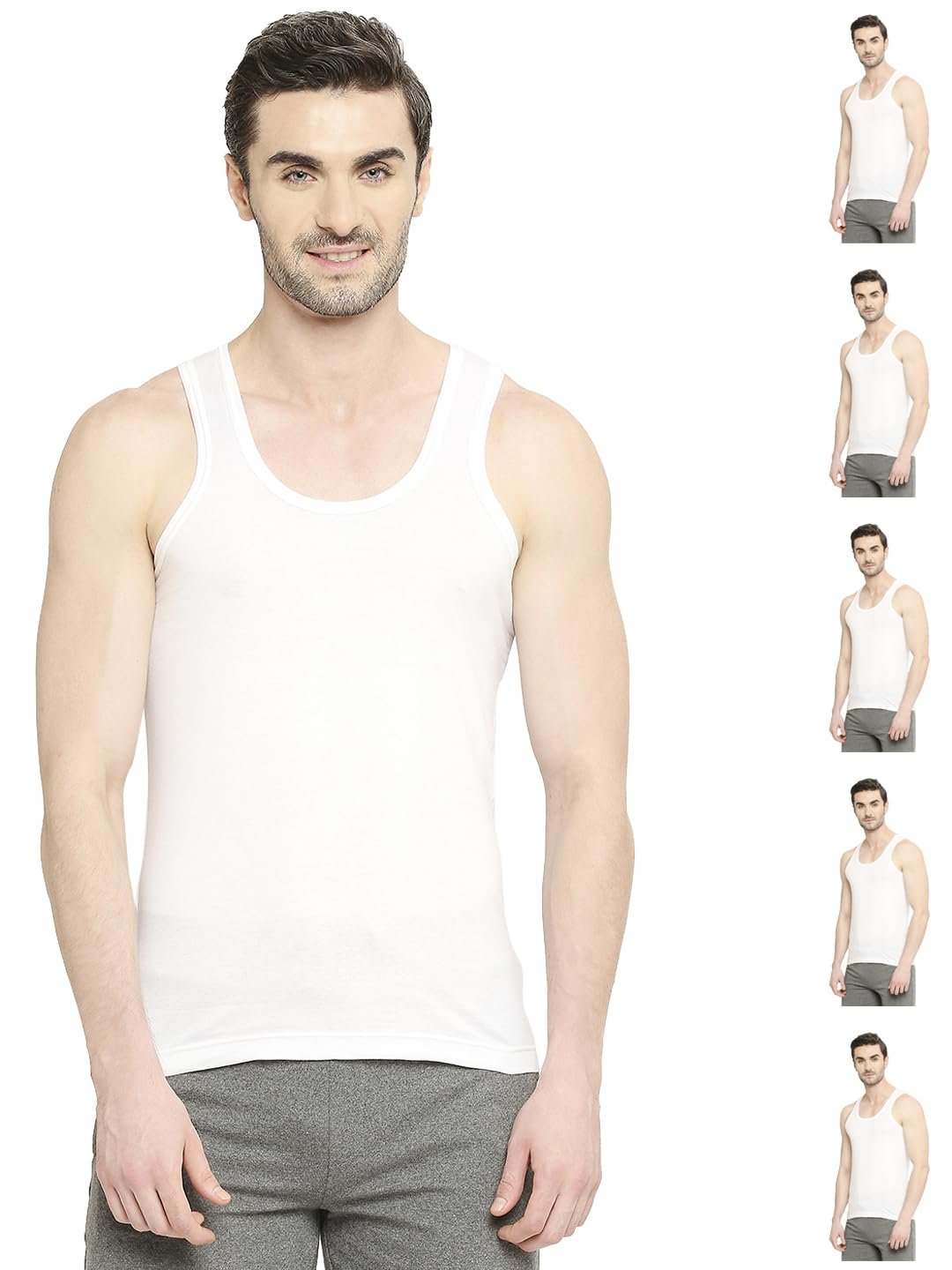 VIP Bonus Classic 100% Cotton Classic Snow White Round Neck Sleeveless Regular Fit Vest Combo Set for Mens