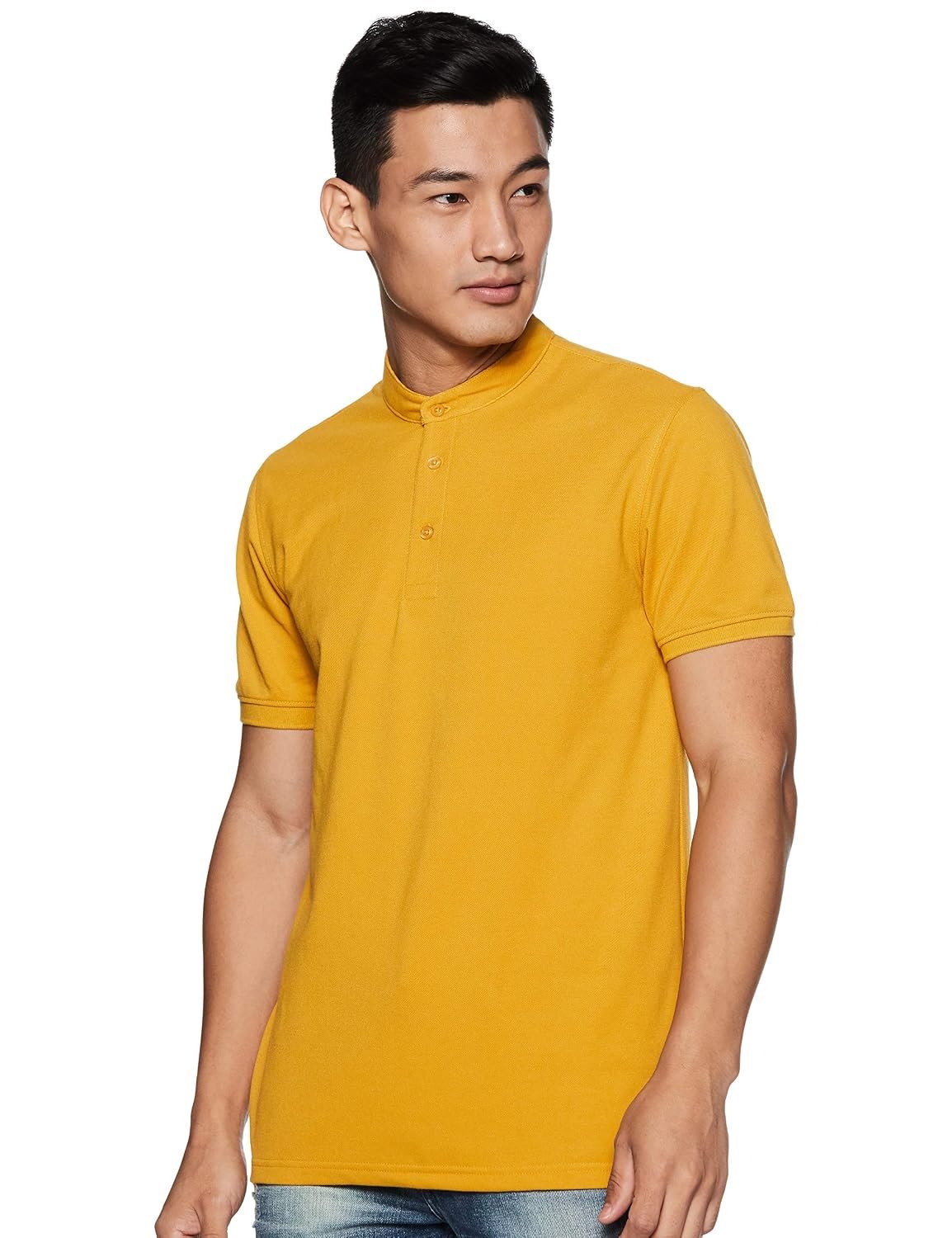 Amazon Brand - Symbol Men's Cotton Rich Polo T Shirt | Mandarin Collar Tshirts | Half Sleeves | Plain - Regular Fit (Available in Plus Sizes)