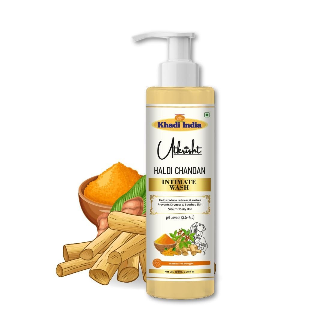 Khadi Haldi Chandan Intimate Wash for Women | Natural Feminine Hygiene Cleanser with Turmeric & Sandalwood | pH Balanced, Gentle, Sulfate-Free | 100ml