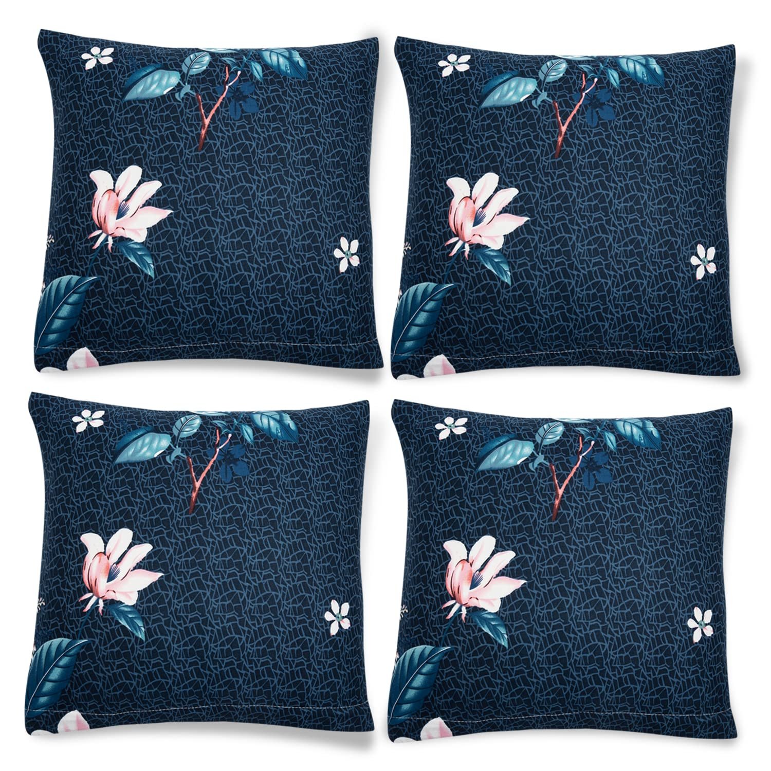 HOKIPO Polyester Stretchable Cushion Cover 16x16, Pack of 4 (AR-4098-D2*4, 40 cm, 0.5 cm, Blue)