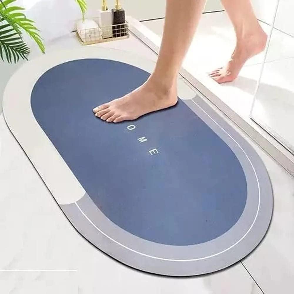 Super Absorbent Quick Dry Bath Mat, Oval, Blue