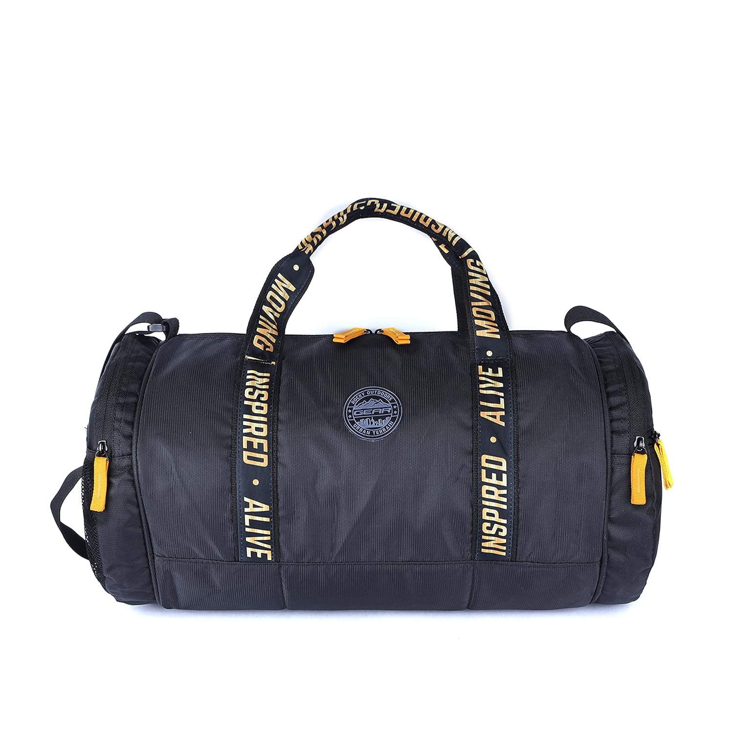 Gear Men/Women Inspired Alive Moving 33L Medium Water Resistant Polyester Travel Rolling Garment Bag Duffle Bag/Gym Bag/Sports Duffle (Black-Yellow), 25 Centimeters, Multicolor