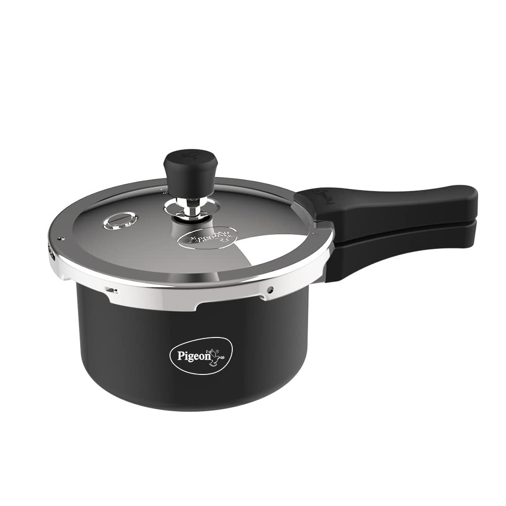 Pigeon Aluminium Hard Anodised Pressure Cooker Outer Lid with Induction Base (Black, 1.5 litres)