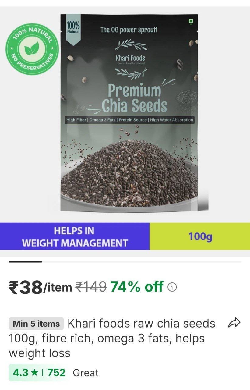 khari foods raw chia seeds 100g fibre rich omega 3 fats helps weight loss