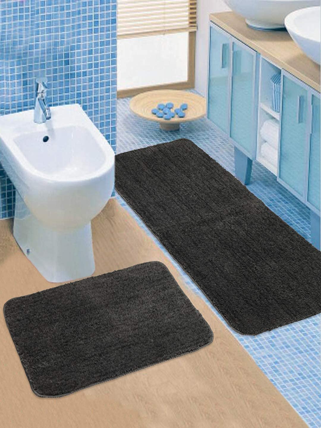 Master Solid Mat and Runner with Anti Skid Backing,Colour Gray Set of 2 (40 x 120 & 40 x 60 cm)