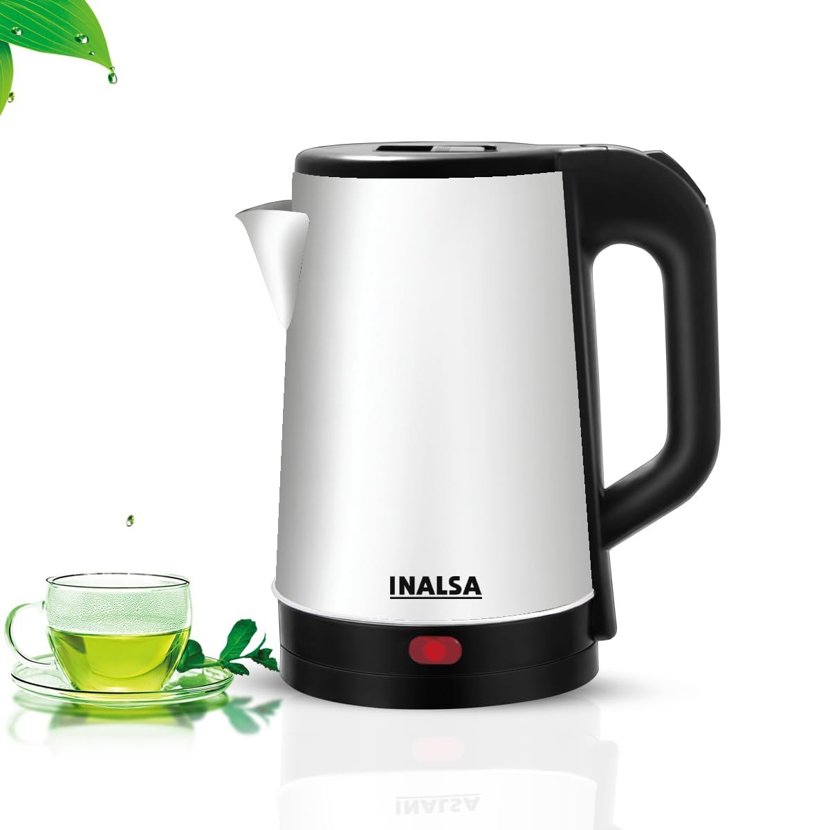 INALSA Electric Kettle Prism FS 1500 Watts|1.8 L|unique Cylindrical SS Body| Cordless Base|Easy Maintenance|Power Indicator Light(Black/Silver)