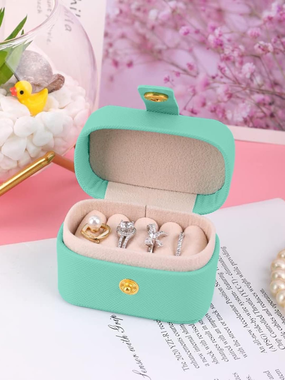 Cortina Pu Leather Small Jewelry Box, Travel Portable Jewelry Case For Ring, Pendant, Earring, Necklace, Bracelet Organizer Storage Holder Boxes - Green