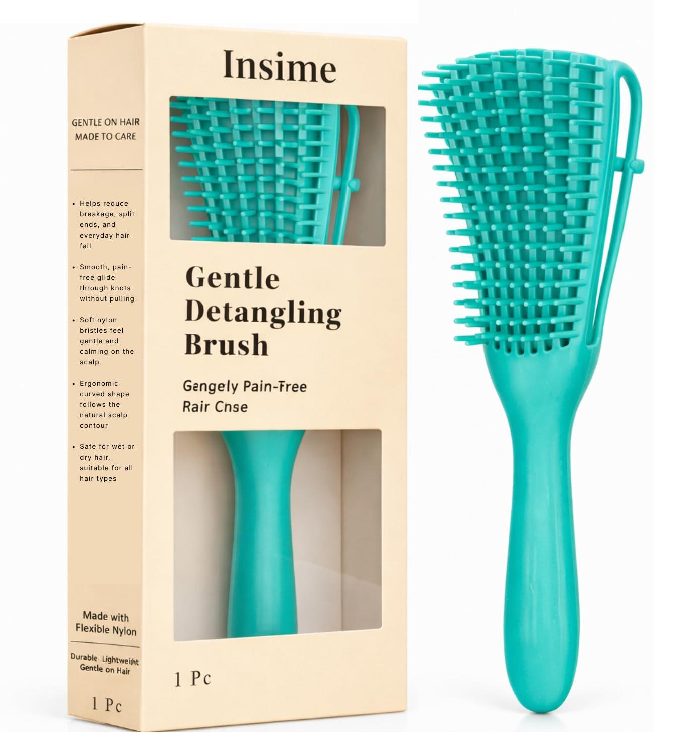 INSIME Detangler hair brush for curly hair comb for Women Men & Kids | Comb for curly wavy hair Pain Free hair detangling brush | Curl brush for hair styling Dry & Wet hair brush | (Sea Green)