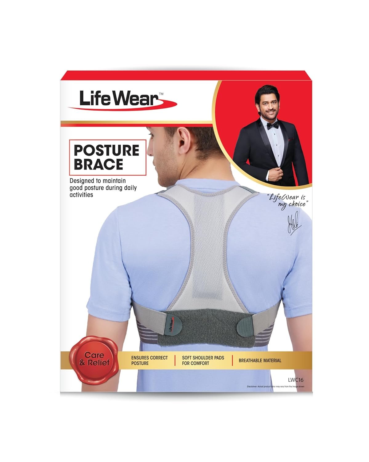 Life Wear Posture Brace, Shoulder and Back Support Belt, Posture Corrector, Relieves Back Pain, Prevents Stooping, Breathable, Lightweight, and Adjustable, Compact Design, For Men and Women, Size (S)