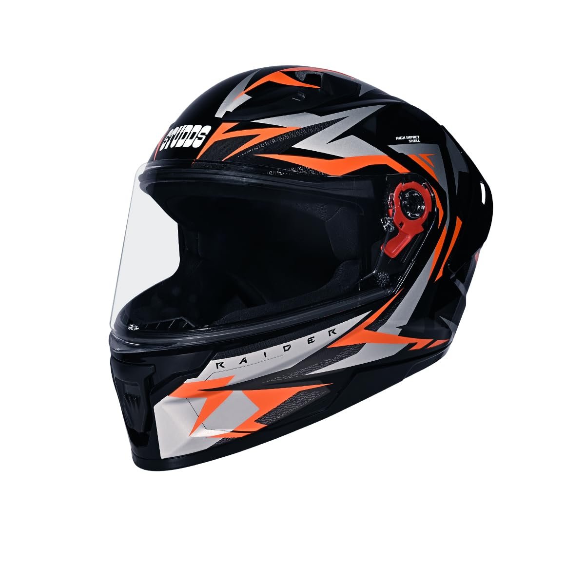 STUDDS Raider Skulpt ISI Certified Full Face Helmet for Men and Women with Spoilor and Clear Visor (BLK N10 XL)