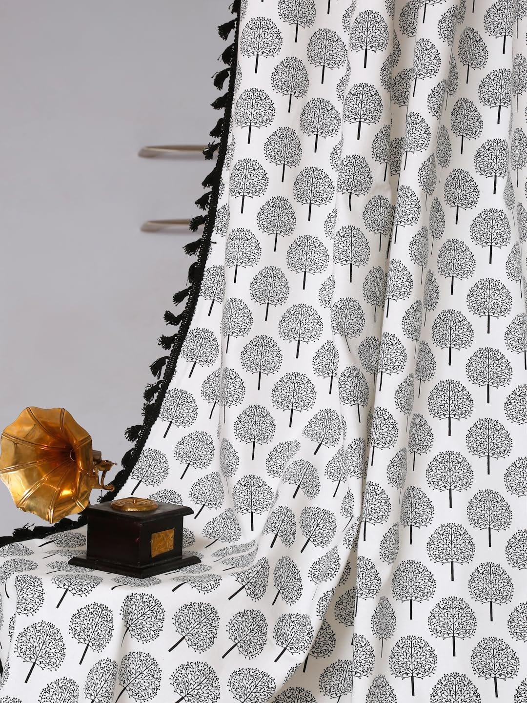 Cortina 100% Cotton, Bohemian Tasseled Floral Print, Room Darkening Curtains for Window (with Back Tabs) - 5 Feet, Multicolor, 2 Piece (Length 150 cm)