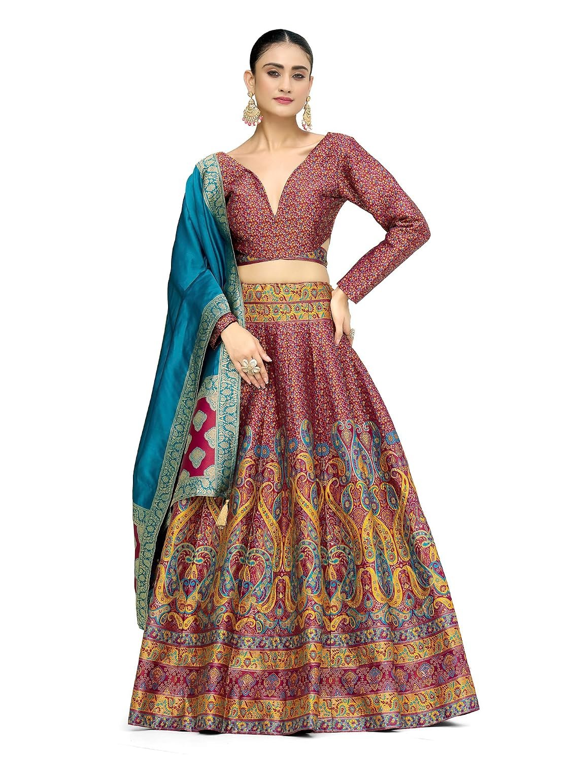 PURVAJA Women's Kanjiwaram Semi-Stitched Lehenga choli
