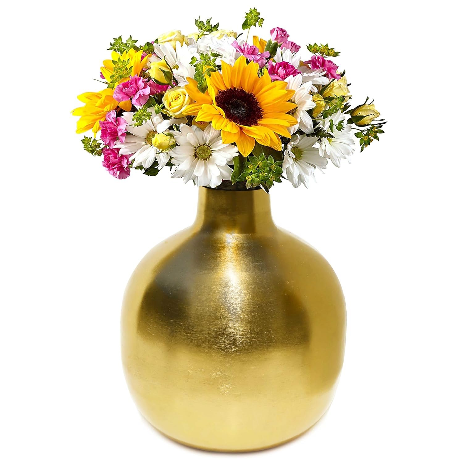 Pure Source India Elegant Gold Coated Metal Vase – Modern Plain Design Decorative Flower Vase for Home, Office, or Event Décor (8 inch Height)