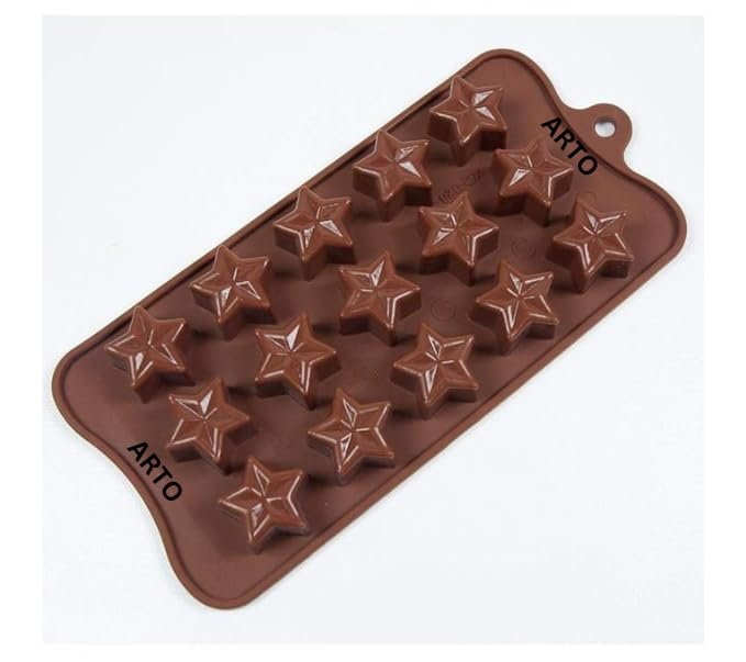 ARTO Star Shaped Silicone Chocolate Mould, 15 Cavity, Brown | Deep Non-Stick Candy Tray for Kids Birthday, Christmas & Wedding Gifts | DIY Baking & Jelly Mould (1 Piece)