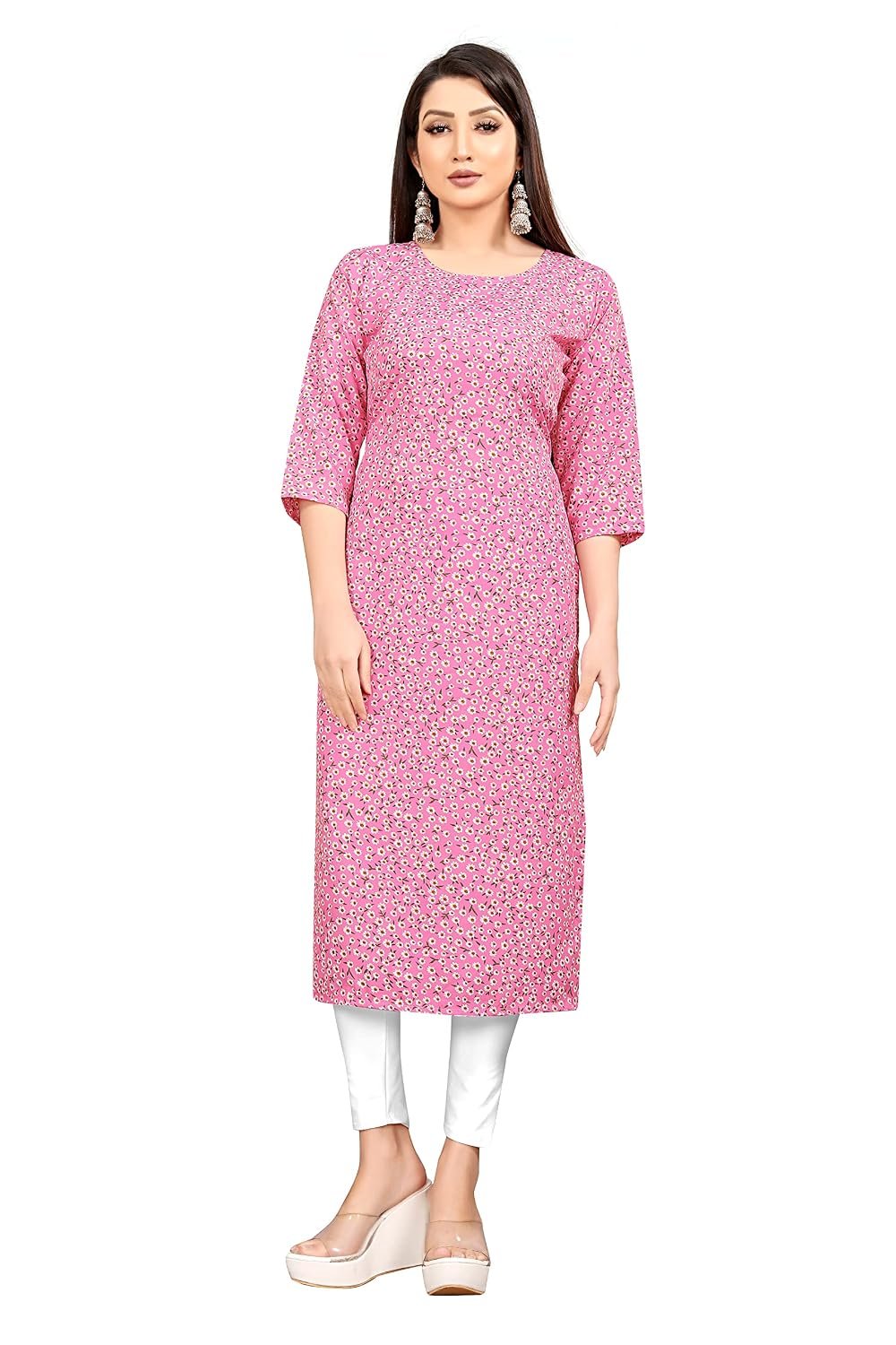 Women Stitched Floral Print Crepe Straight Kurti (Green Multicolor)