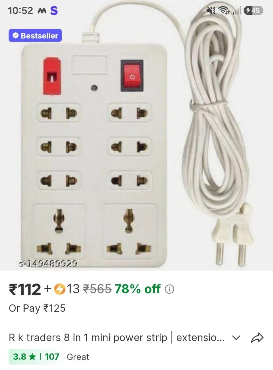 r k traders 8 in 1 mini power strip extension cord extension board with on off switch 8 socket exten