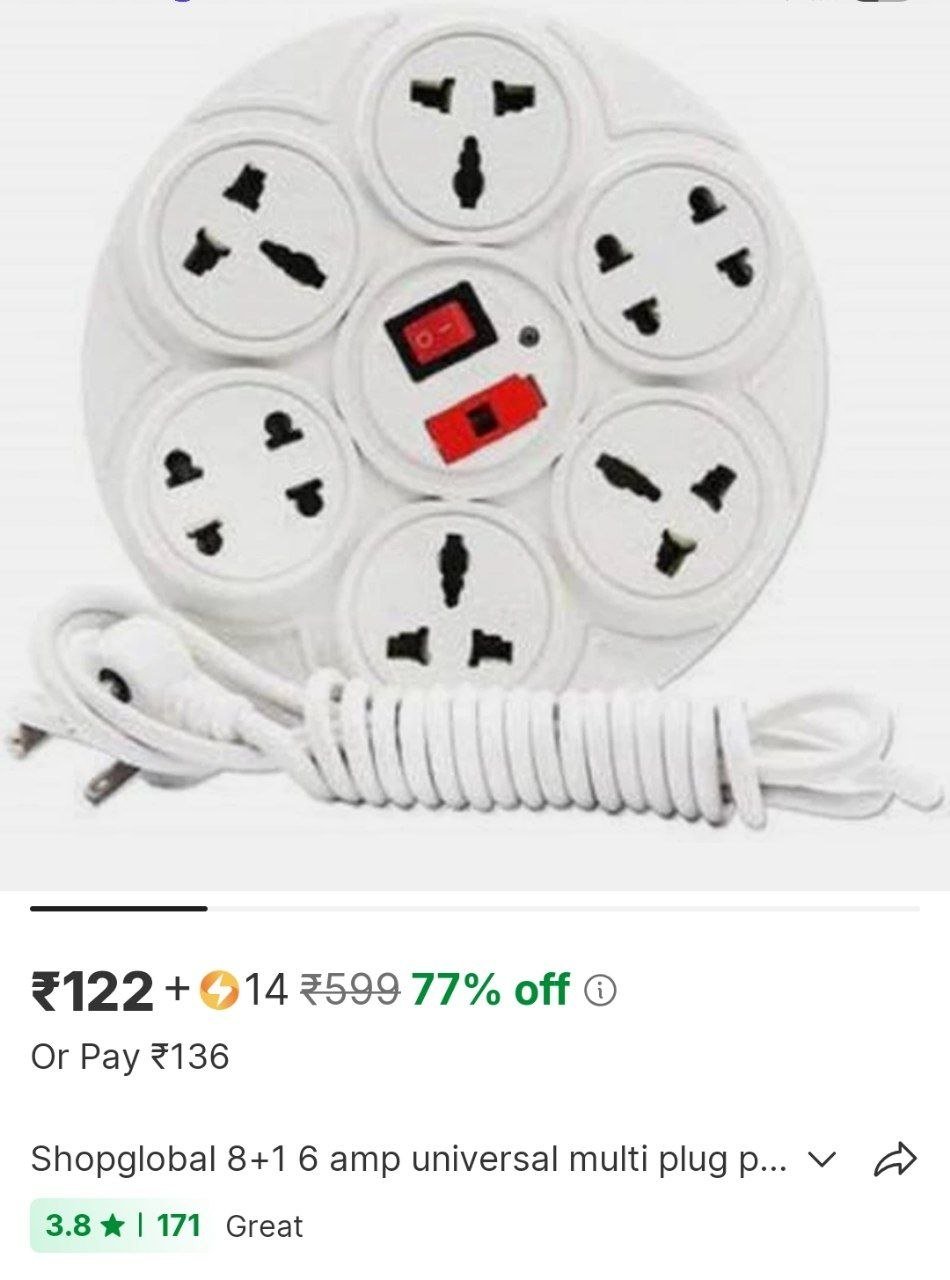 shopglobal 8 1 6 amp universal multi plug point extension board cord length 2 0 meter 8 socket exten