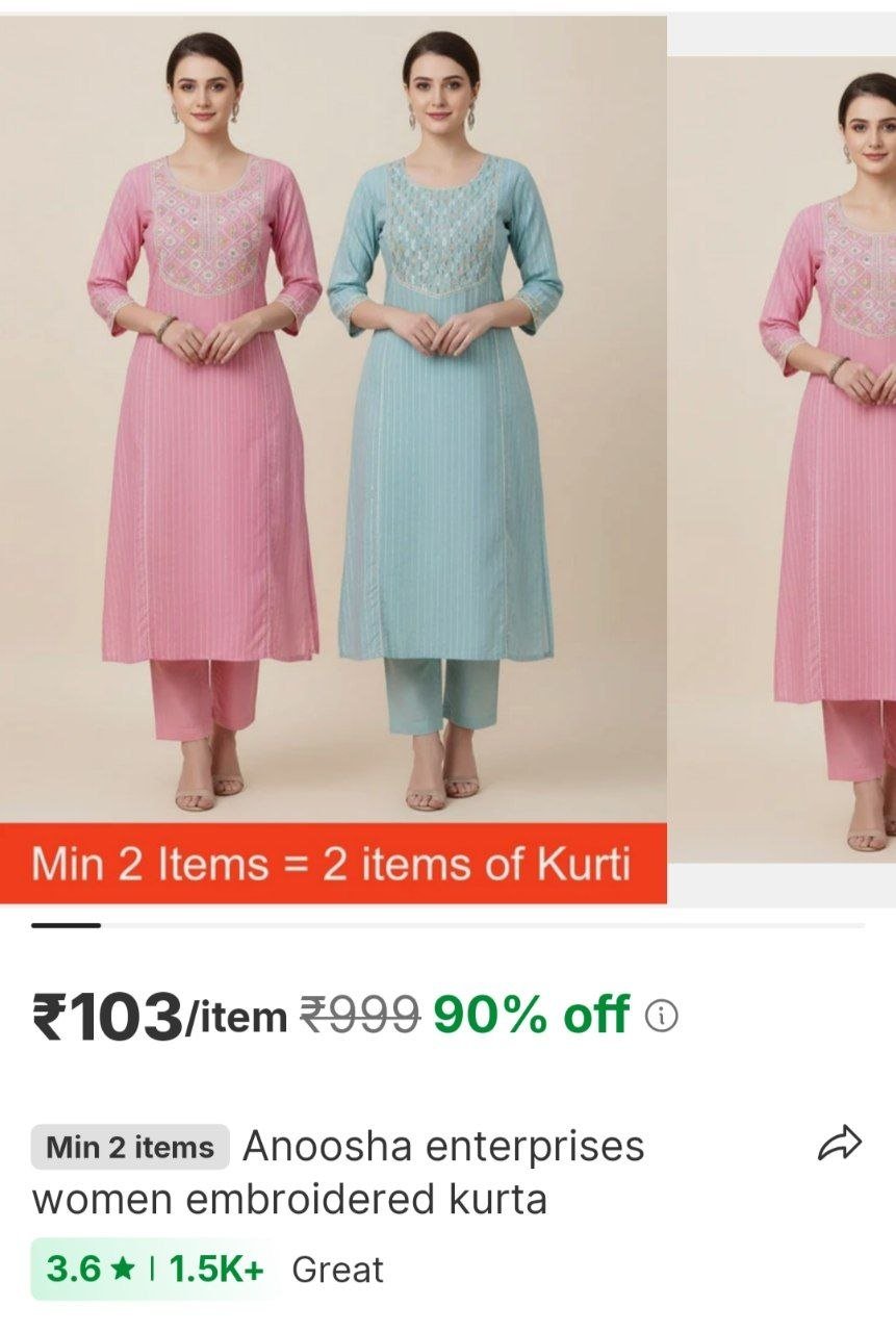 anoosha enterprises women embroidered kurta