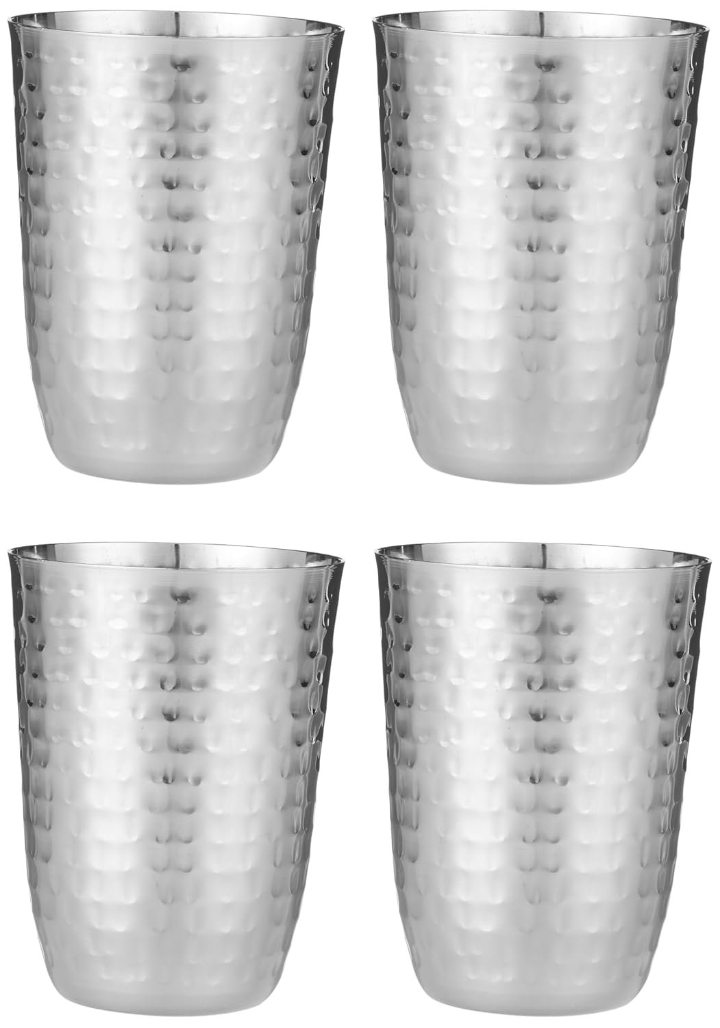 Tosaa Stainless Steel Deluxe Hammered Finish Glasses Pack of 4 - Non-Reactive Material Keeps Beverages Safe and Fresh, Suitable for Water, Juice, Milk, Or Cold Beverages