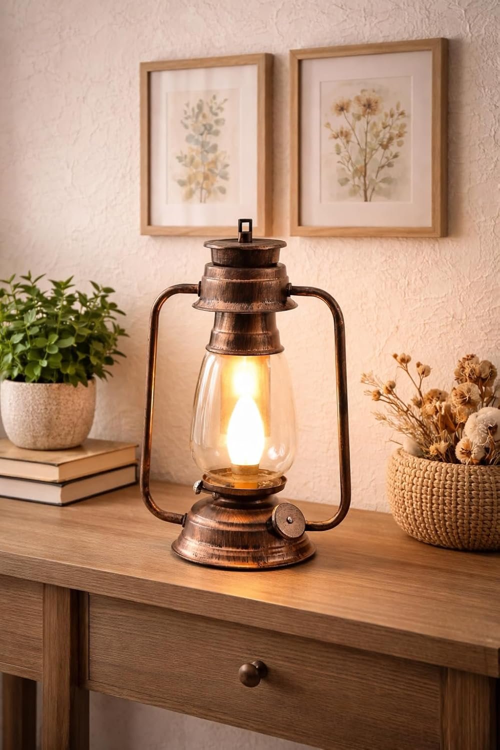 Tu Casa Transparent Glass Shade With Copper Metal-Iron Base Table Lantern Lamp | Elegant Bedside & Desk Lamp For Bedroom, Living Room, Office, Home Décor & Gifting (Height-12.5 Inch/No Blub In