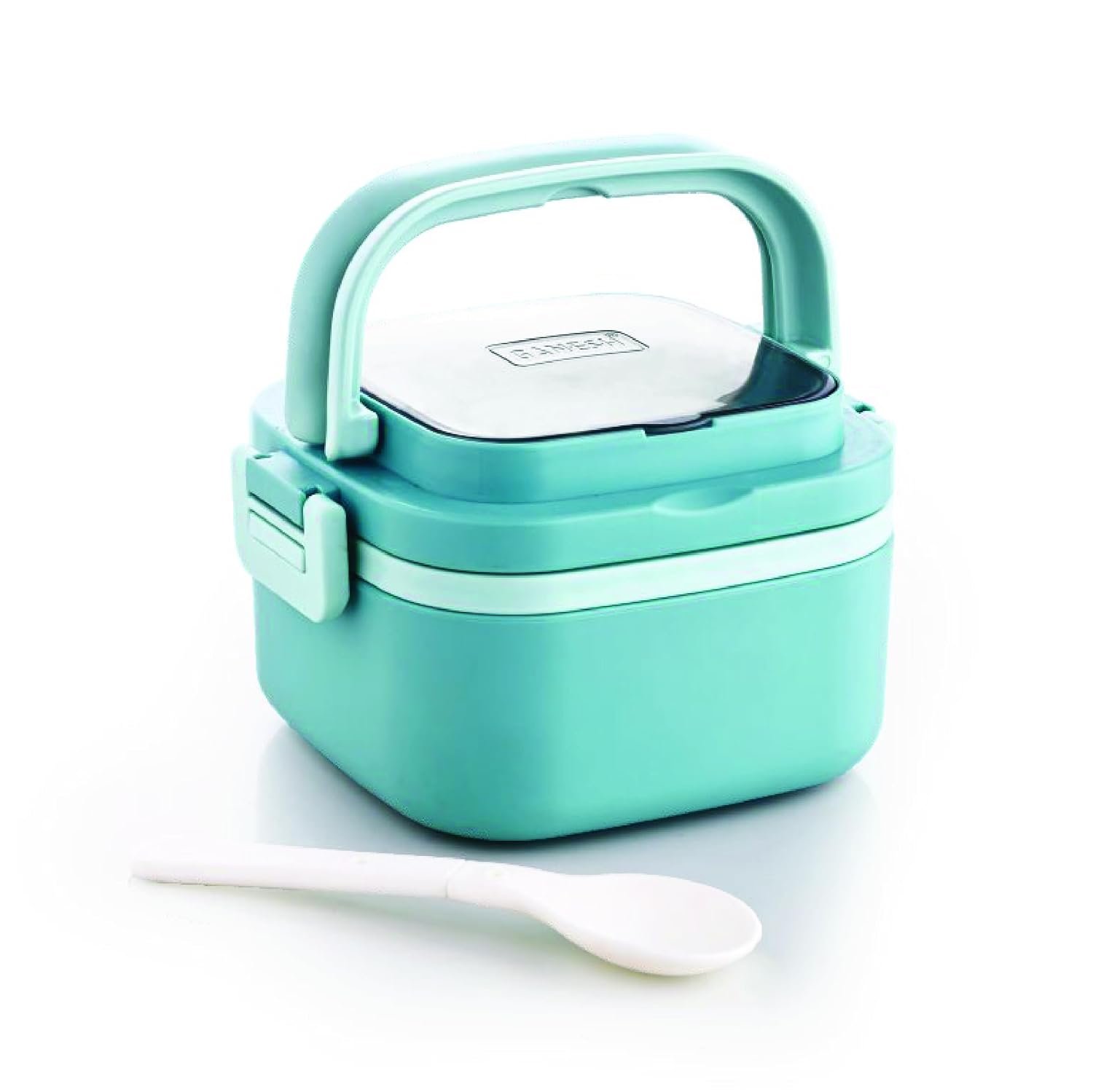 Ganesh 1 Compartment Cubex Insulated Food Container with Attractive Spoon - Airtight Leak-Proof Lunch Box for Office, School, Picnic 380ml- Green