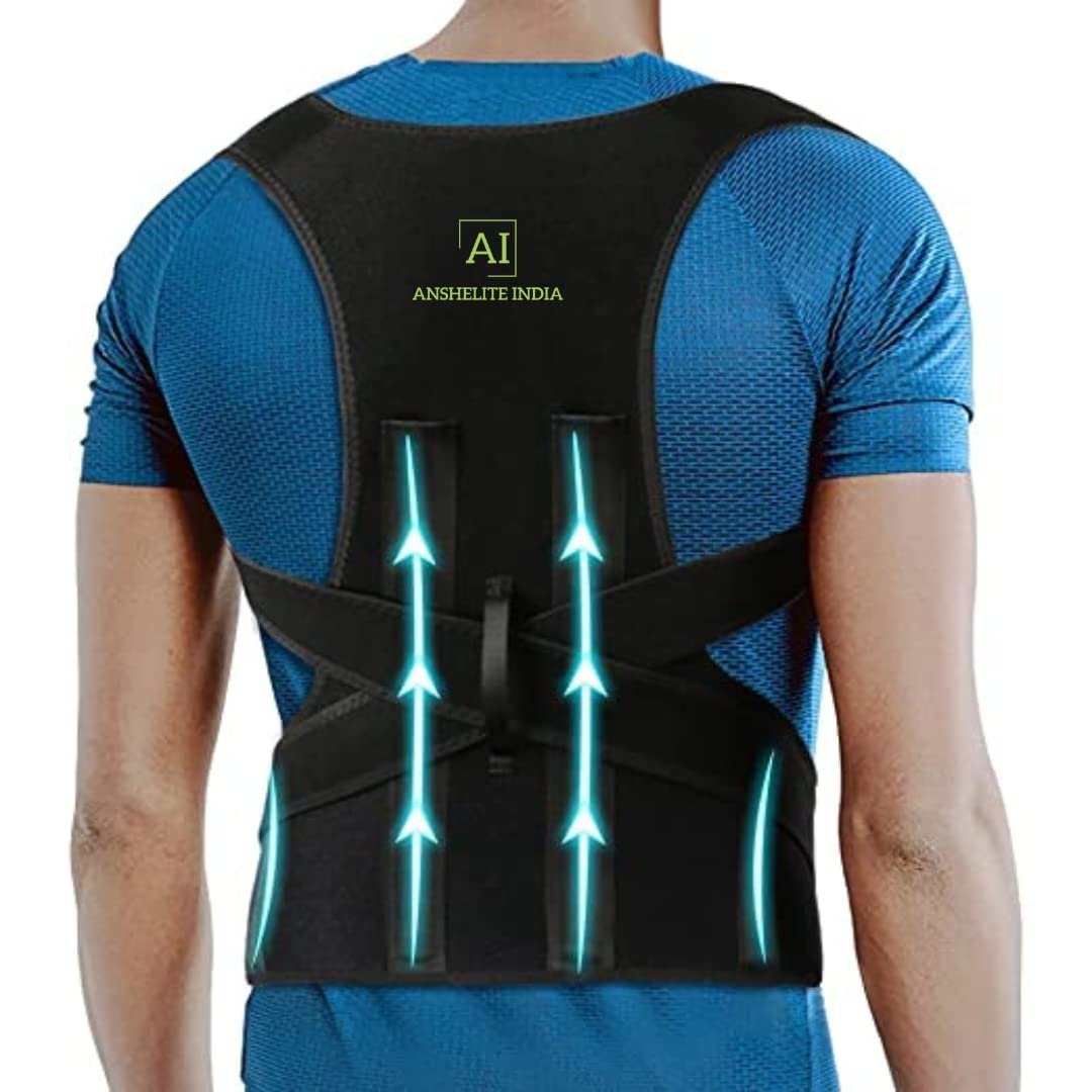 Unisex Posture Corrector With Adjustable Straps | Back Support Straightener, Improve Hunchback, Shoulder & Back Pain with Two Metallic Plates at back For Best Support-Free Size