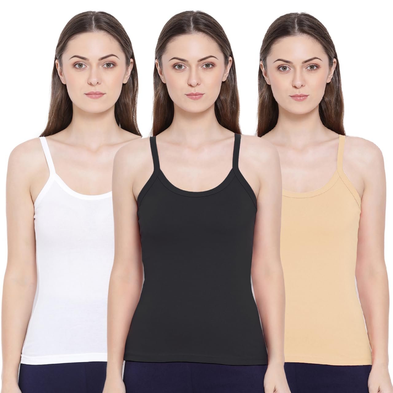 Rupa Softline Women Super Combed Cotton Camisole, Under-Shirt, Stretchable and Body-Hugging, Pack of 3