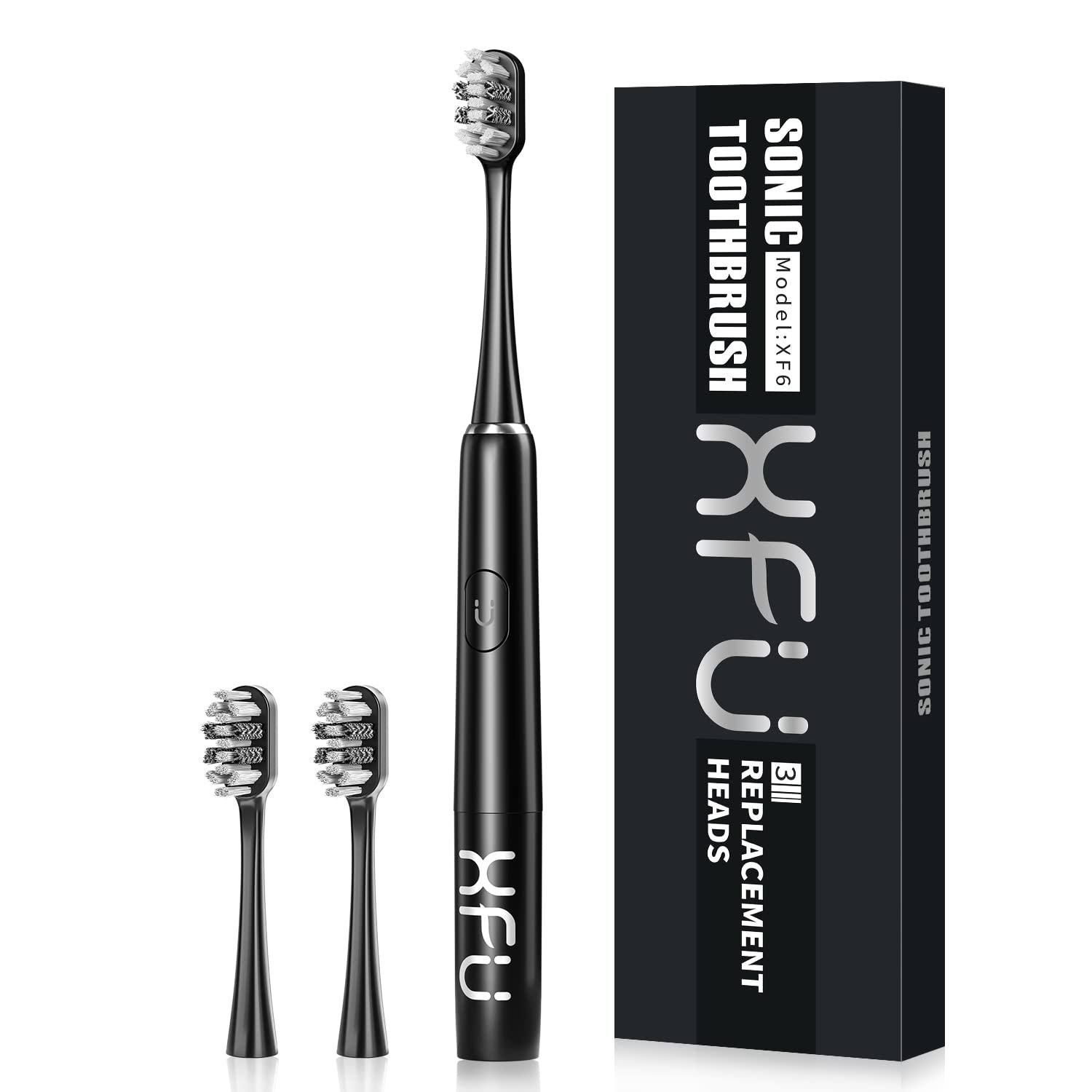 Seago Sonic Electric Battery Toothbrush for Adults and Kids, 3 Brush Heads, with 2 Modes and Waterproof IPX7, Bulid in 2 Mins Timer 24,000 VPM (Black)