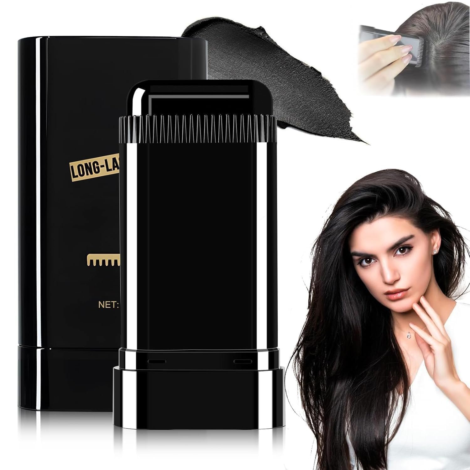 New Hair Color Comb Stick, Waterproof and Sweat-Proof Instant Hair Dye Stick Grey Hair Coverage for Men & Women, Easy Application (BLACK)